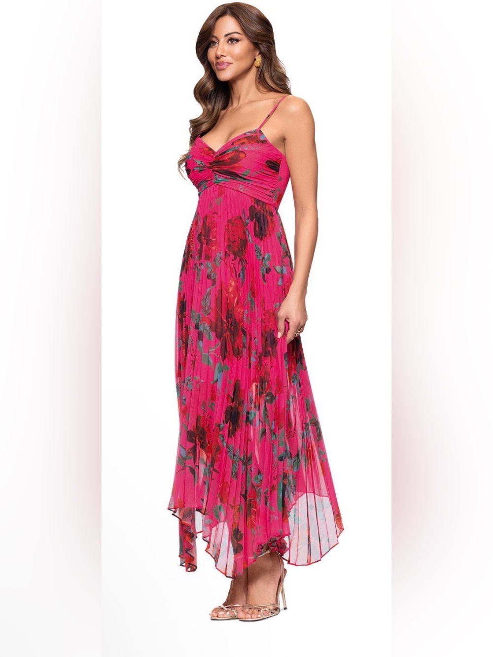 Xscape Pink Floral Sweetheart Neckline pleated. Size 12. NWT. - Picture 2 of 6